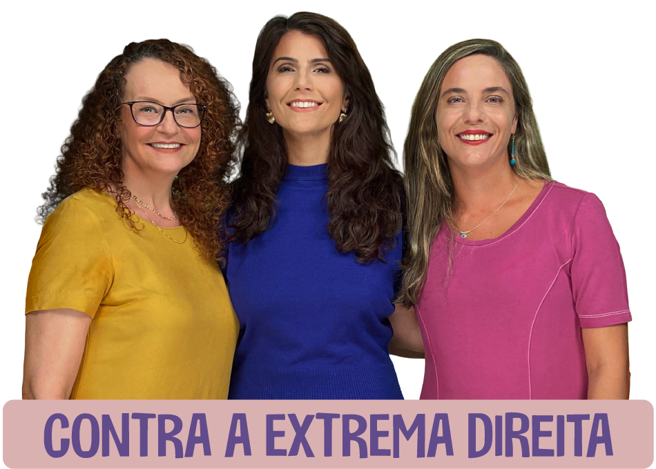 Foto com Luciana, Manuela e Fernanda sorrindo olhando para a câmera